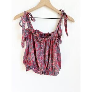 Perry Walker Silk Tank Top Camisole Tie Shoulders Red Gray Size 1